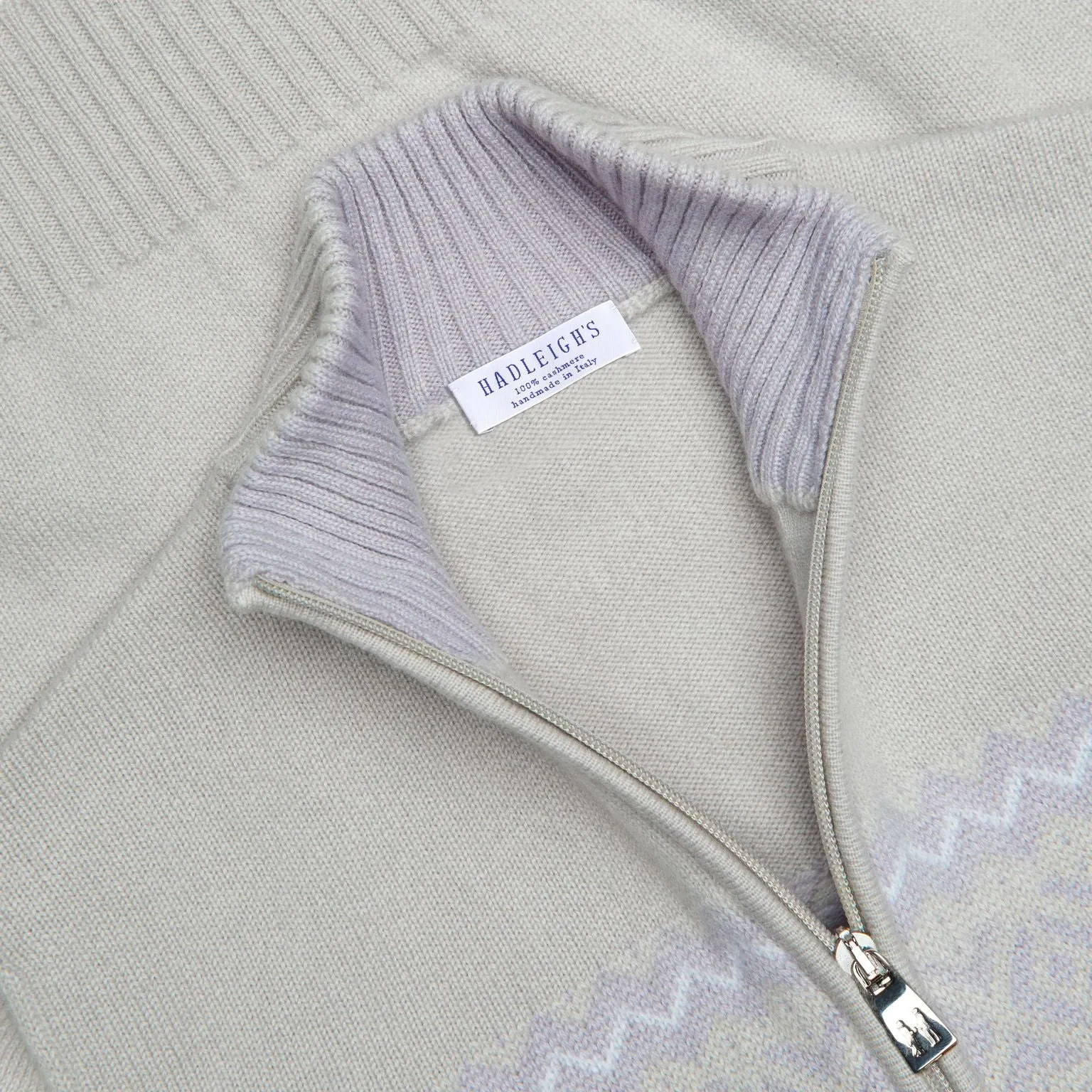 Full Zip Cash Fairisle Cardigan Tan