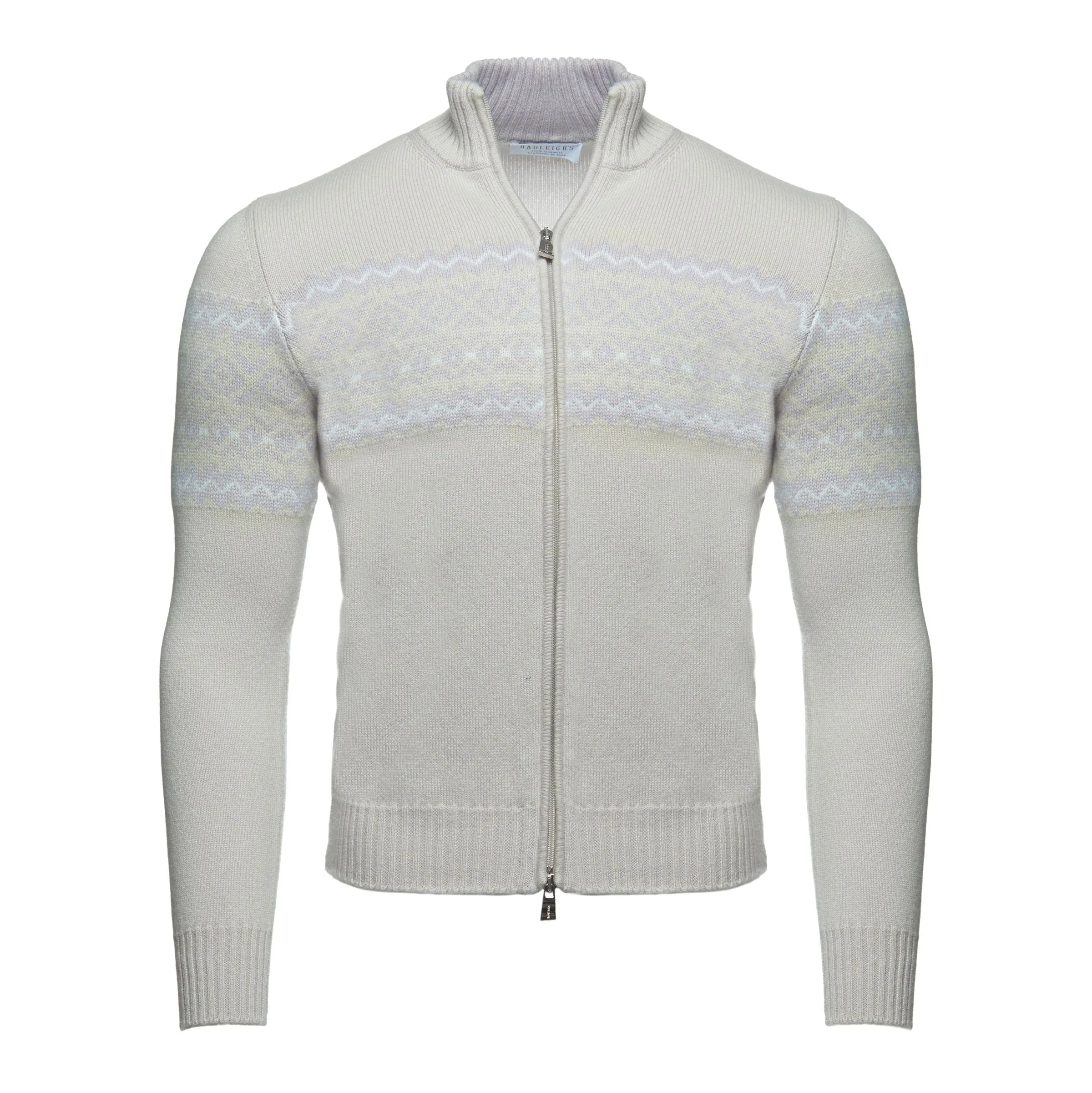 Full Zip Cash Fairisle Cardigan Tan