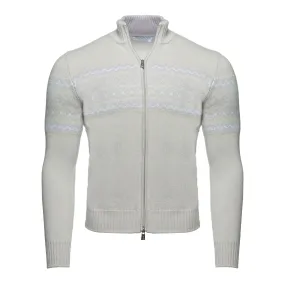 Full Zip Cash Fairisle Cardigan Tan