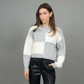 GREY AND CREAM PATCHWORK SWEATER