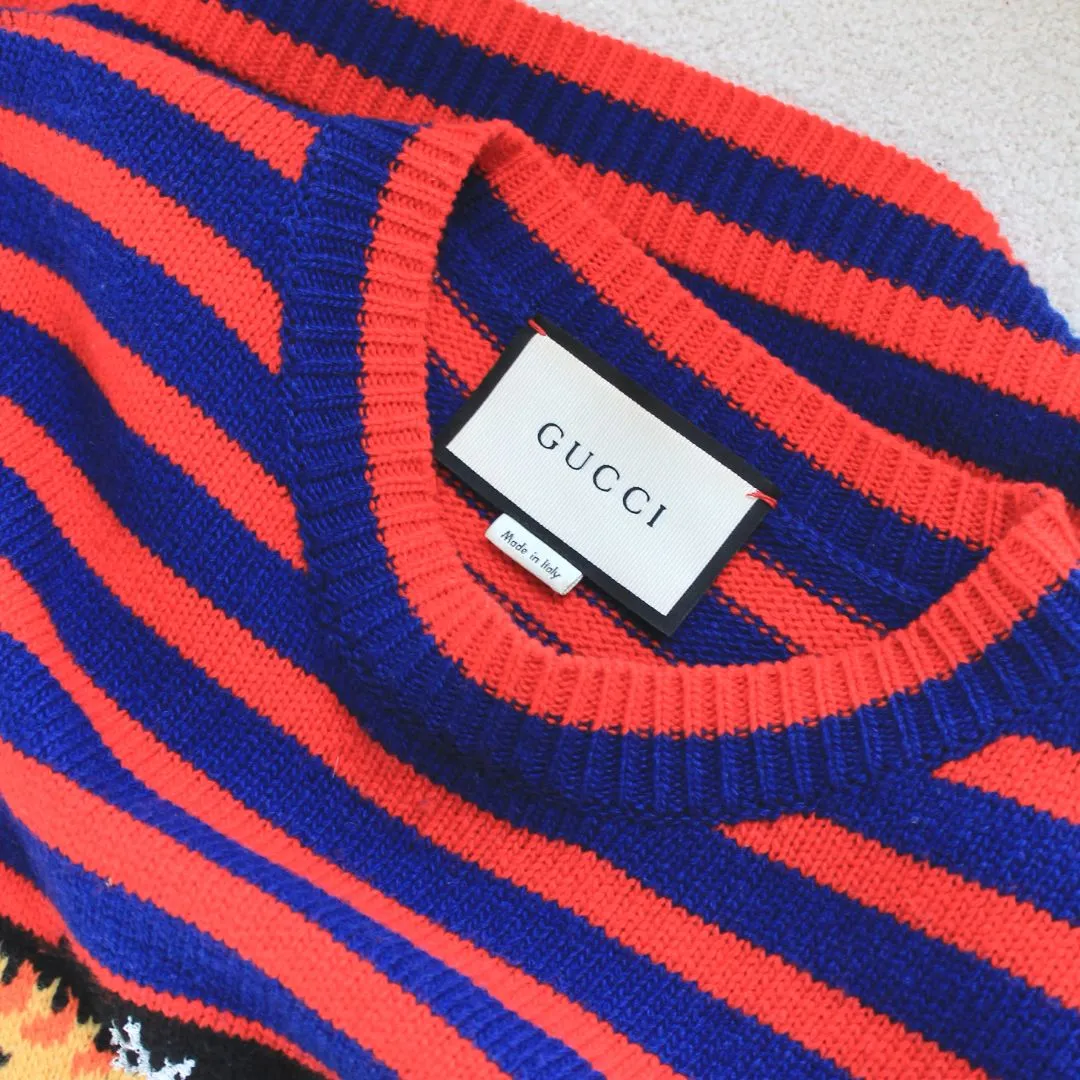 Gucci Red & Blue Striped Tiger Sweater