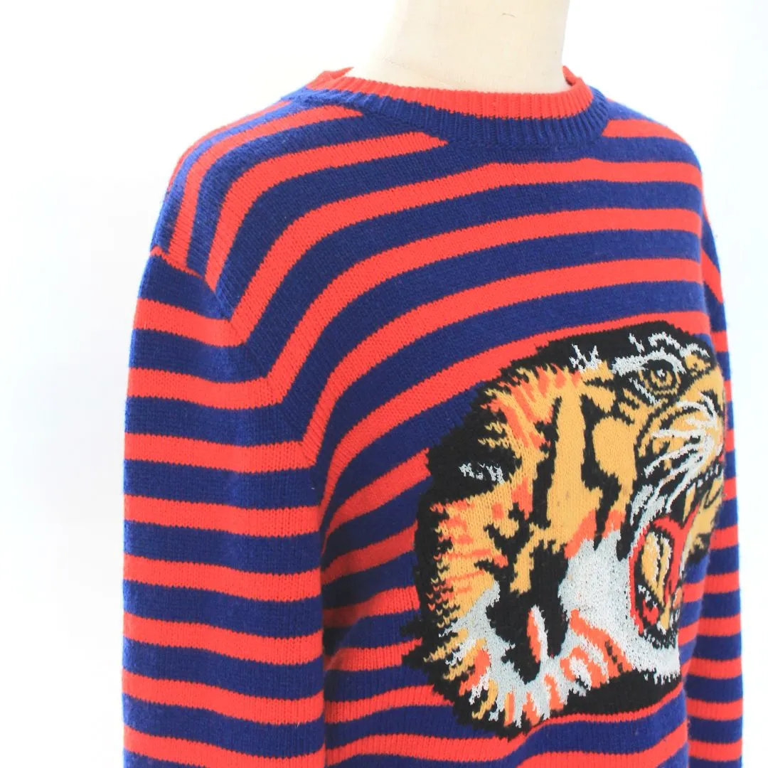 Gucci Red & Blue Striped Tiger Sweater