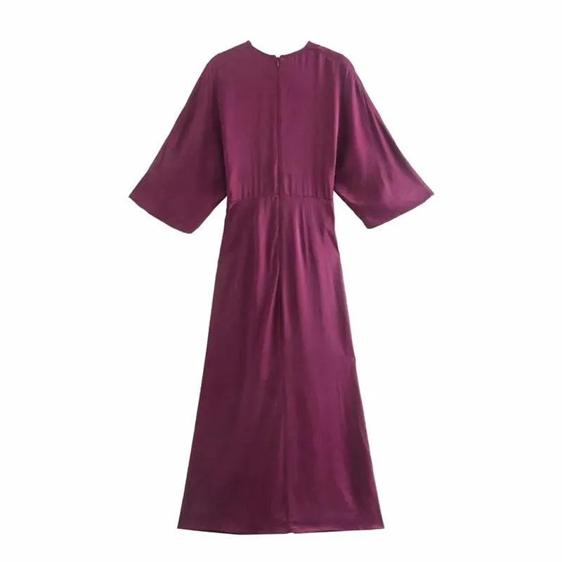 HALF SLEEVE SATIN MIDI DRESS