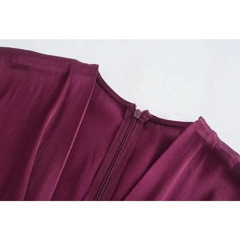 HALF SLEEVE SATIN MIDI DRESS
