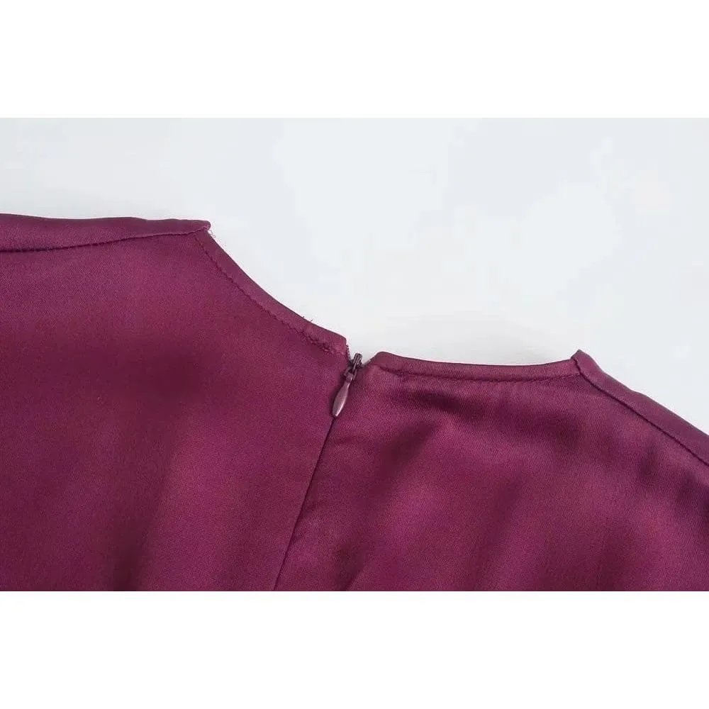 HALF SLEEVE SATIN MIDI DRESS