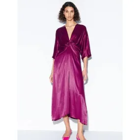 HALF SLEEVE SATIN MIDI DRESS