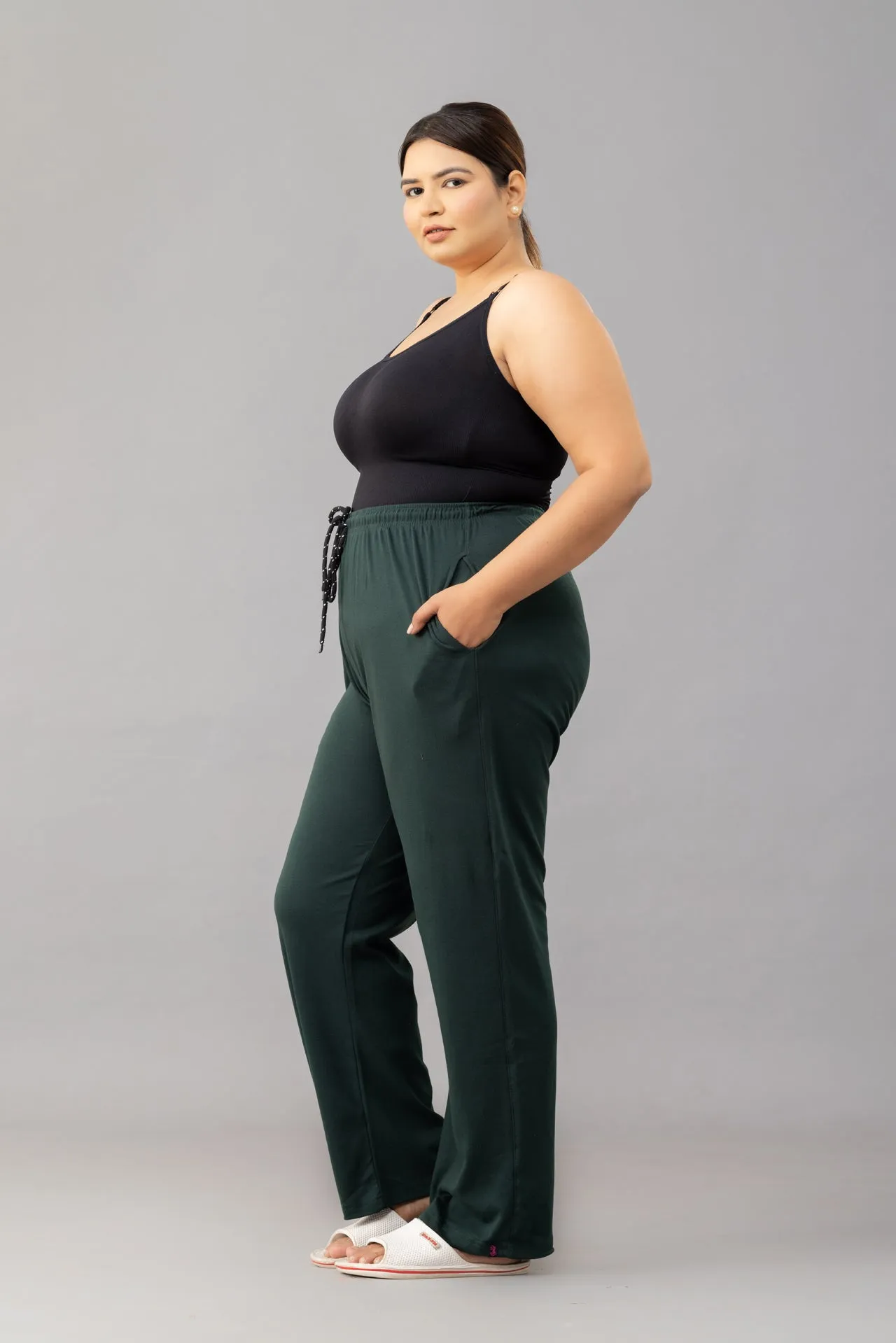 High Rise Cotton Straight Fit Trackpants (Available in Plus Size)