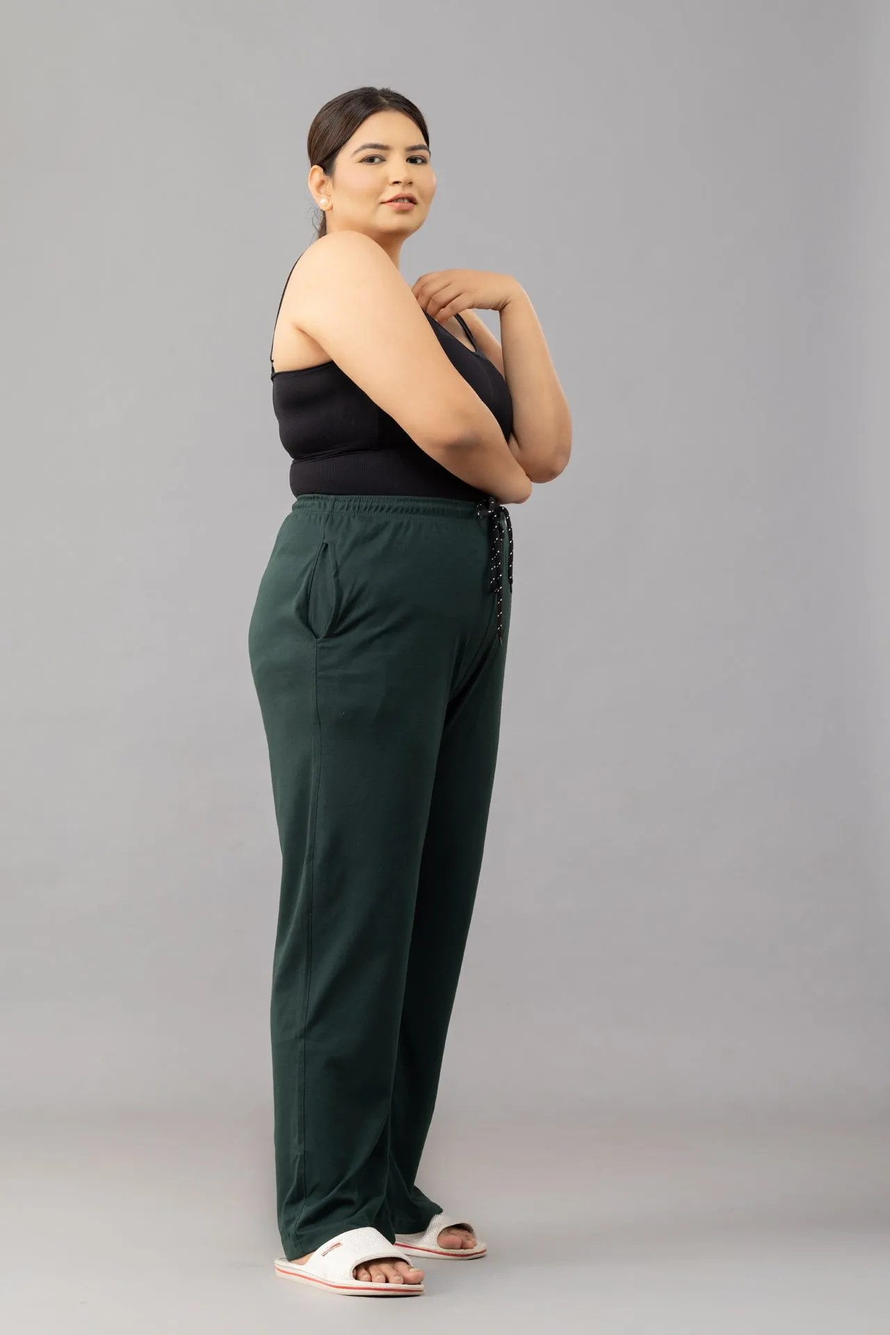 High Rise Cotton Straight Fit Trackpants (Available in Plus Size)