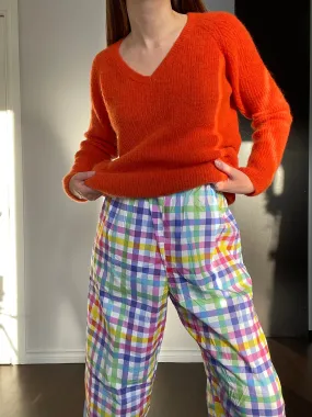 Italian Tiger Orange Baby Alpaca-Blend V-Neck Sweater - M