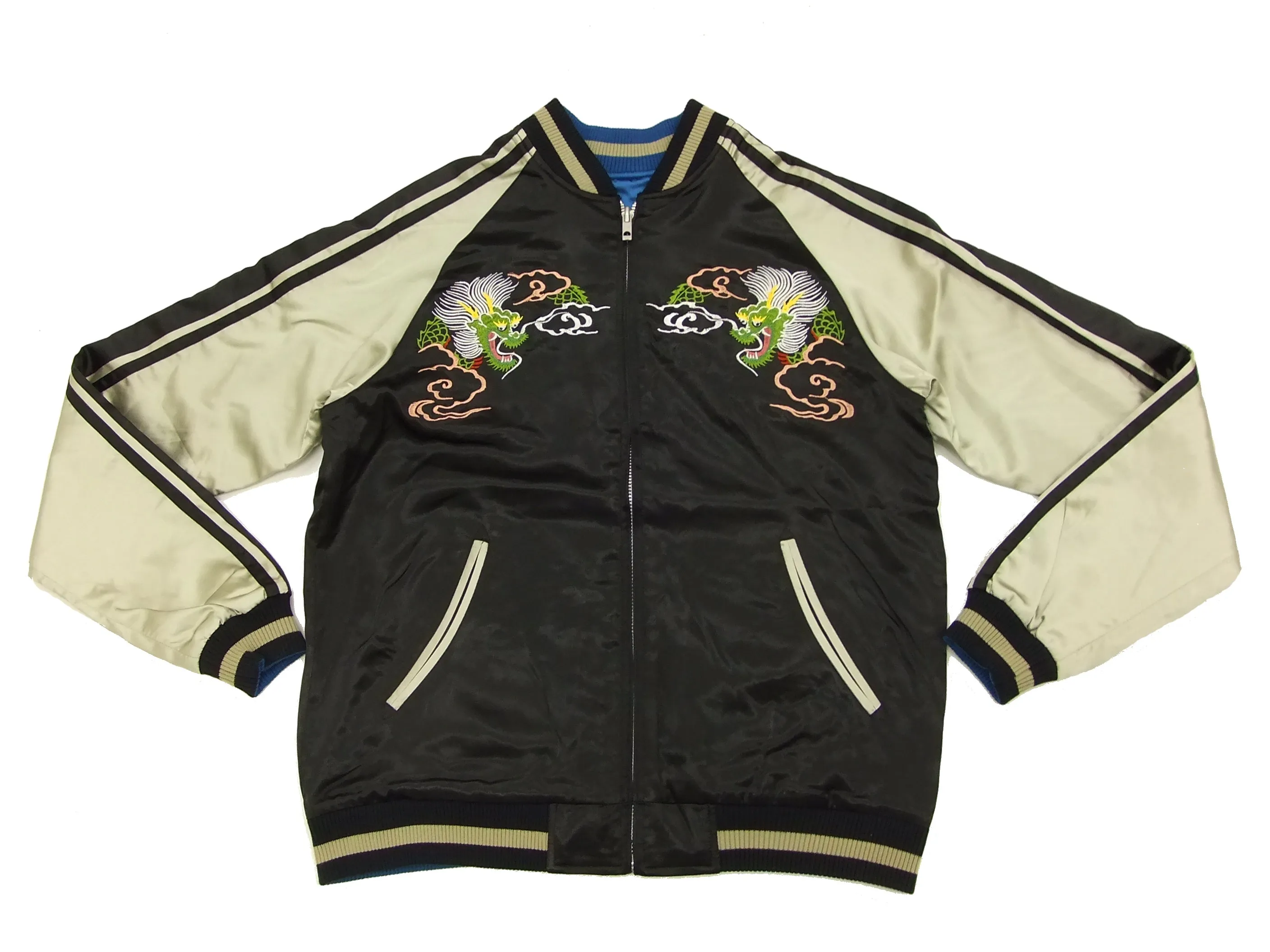 Japanesque Script Japanese Souvenir Jacket 3RSJ-501 Map Dragon Men's Sukajan Black/Beige