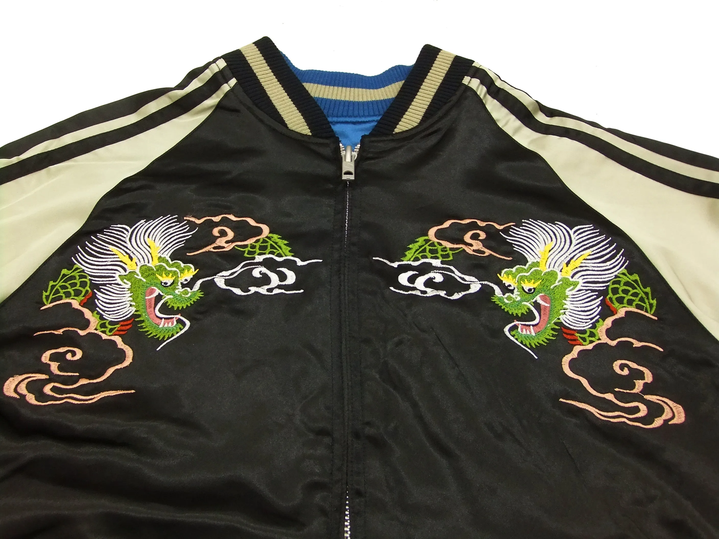 Japanesque Script Japanese Souvenir Jacket 3RSJ-501 Map Dragon Men's Sukajan Black/Beige