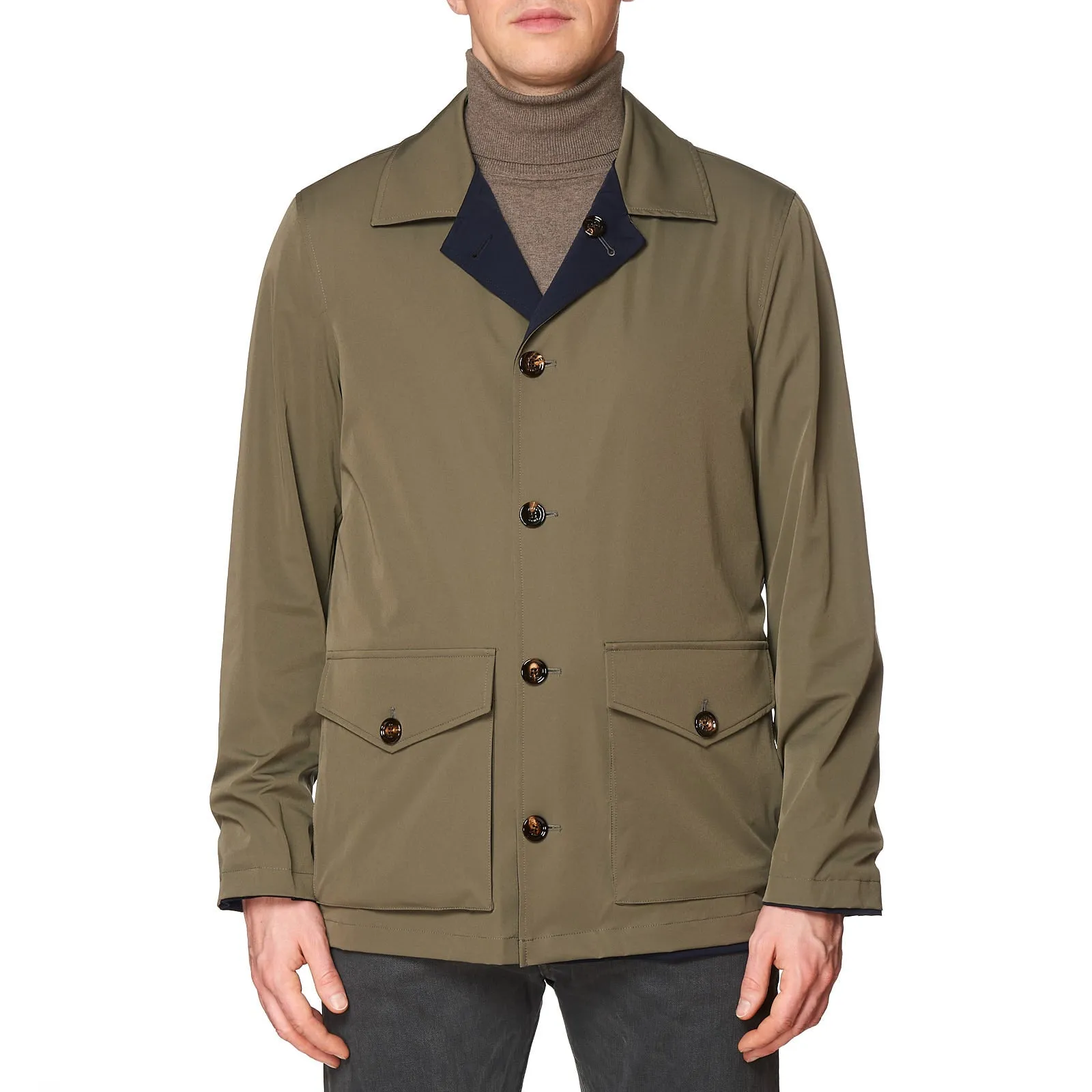 KITON KIRED "Bart2" Navy Blue-Olive Reversible Rain Field Jacket Blouson