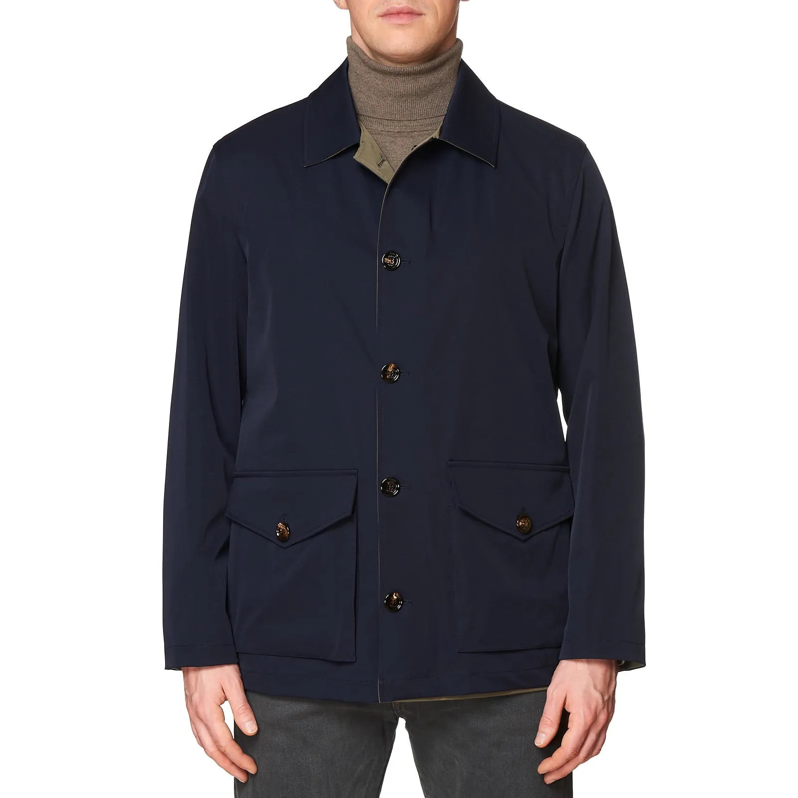 KITON KIRED "Bart2" Navy Blue-Olive Reversible Rain Field Jacket Blouson