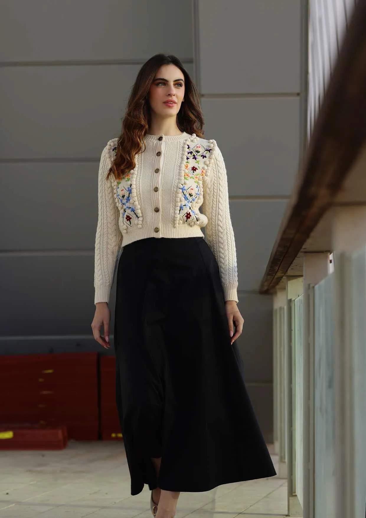 KTL-KNW25,301 BLACK EMBROIDERED CARDIGAN