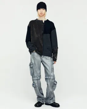 LACE-UP OVERSIZED SWEATER atb1142m(BLACK)