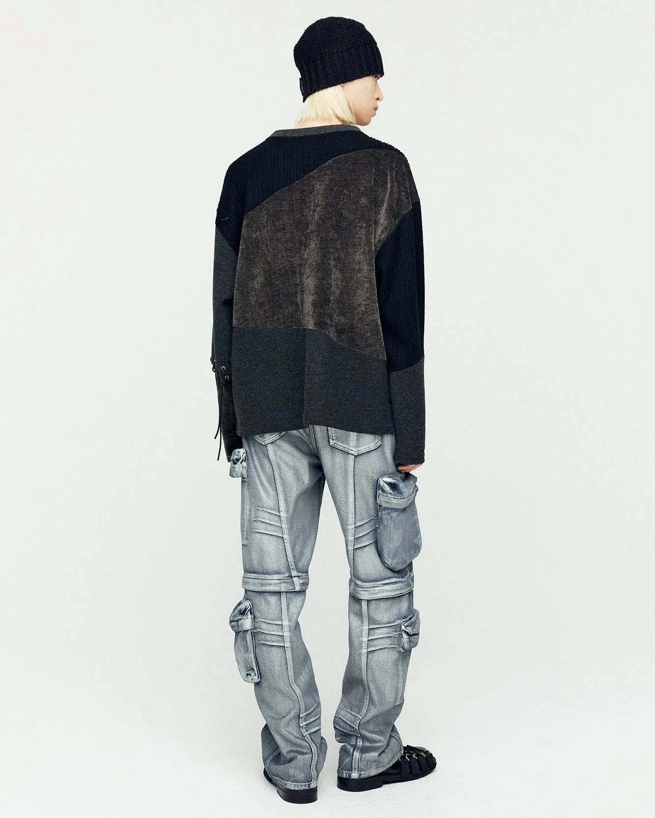 LACE-UP OVERSIZED SWEATER atb1142m(BLACK)