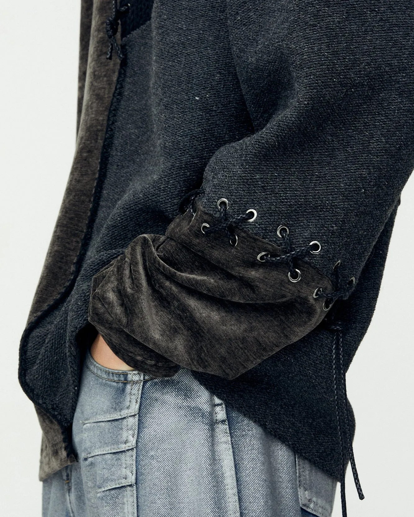 LACE-UP OVERSIZED SWEATER atb1142m(BLACK)