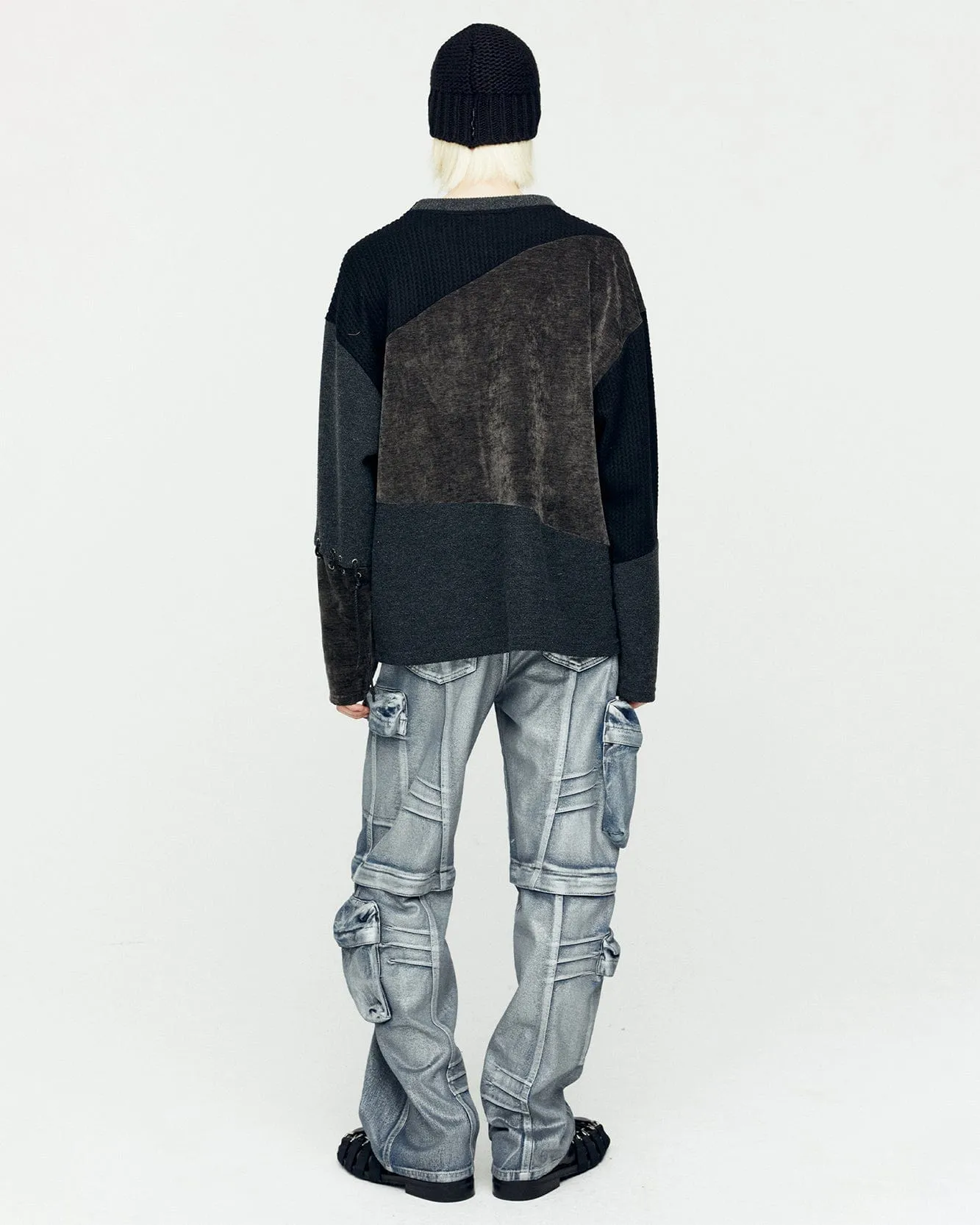 LACE-UP OVERSIZED SWEATER atb1142m(BLACK)