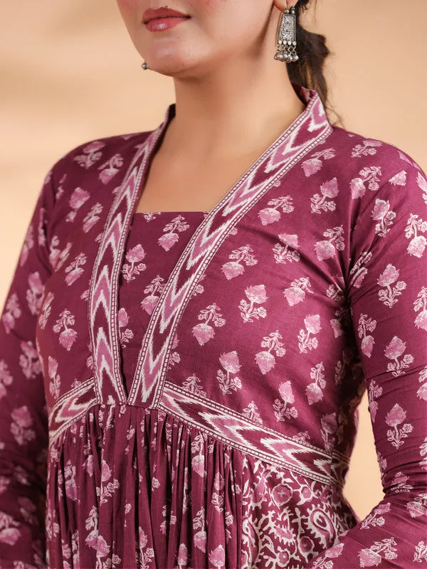 Lavender Alia Cut Cotton Anarkali Dress