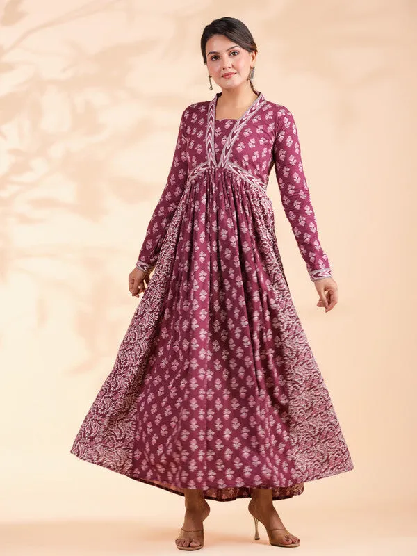 Lavender Alia Cut Cotton Anarkali Dress