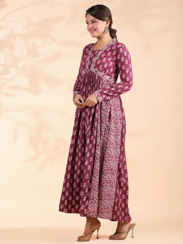 Lavender Alia Cut Cotton Anarkali Dress