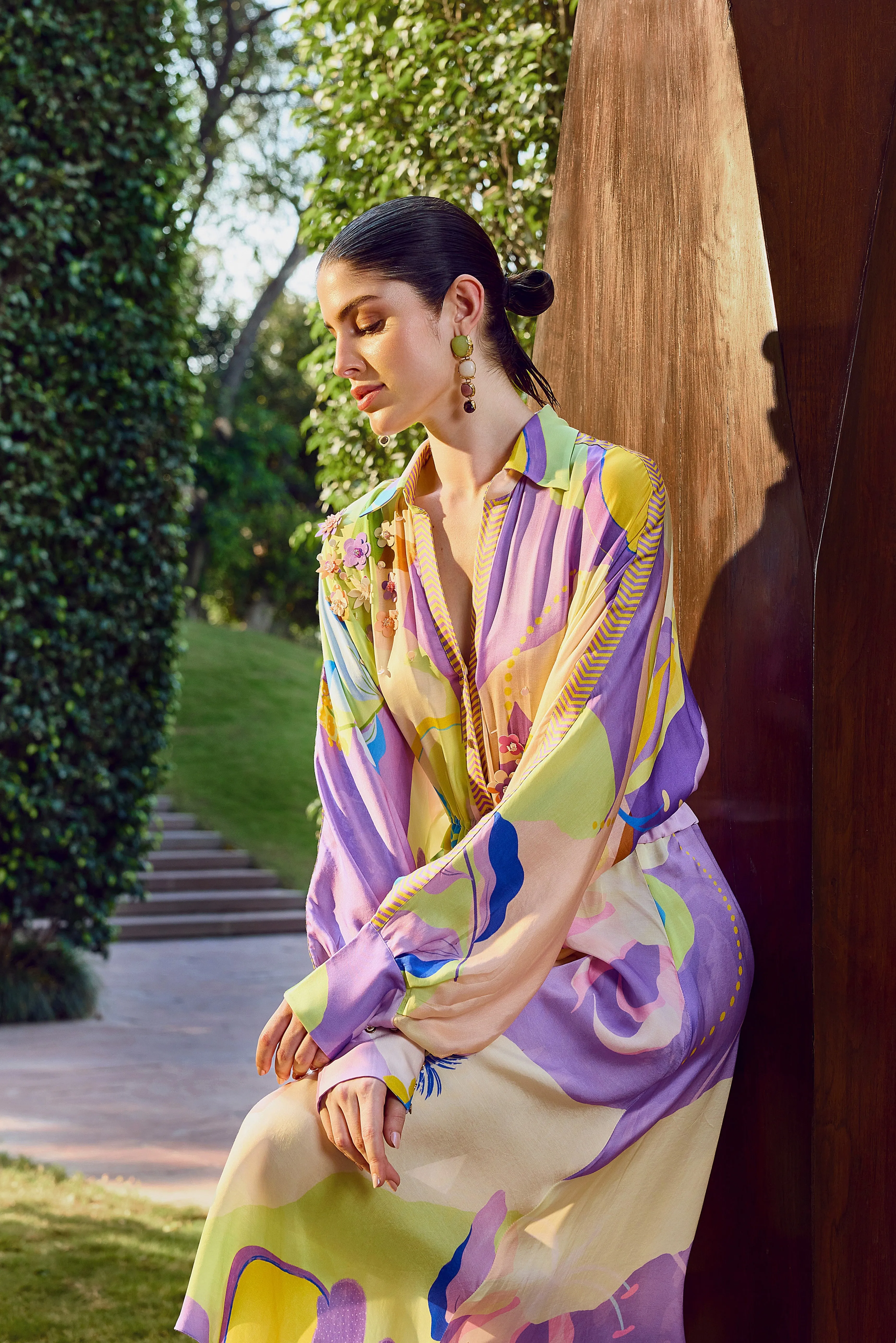 Lilac Eucalyptus High-Low Shirt Dress