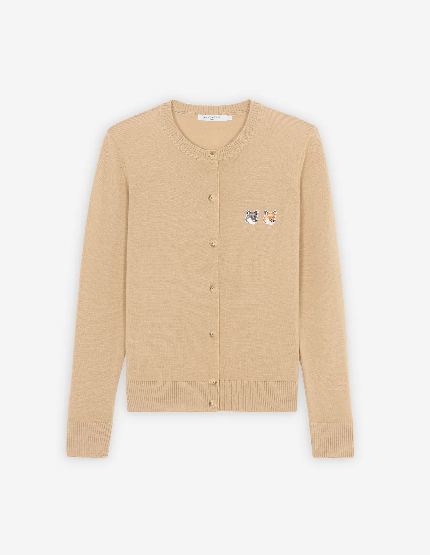 Maison Kitsune Women's Double Fox Head Patch R-Neck Cardigan Beige Melange GW00544KT1036 H250