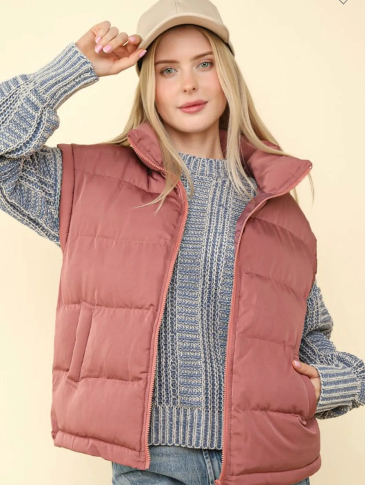 Mauve Casual Comfy Puffer Vest