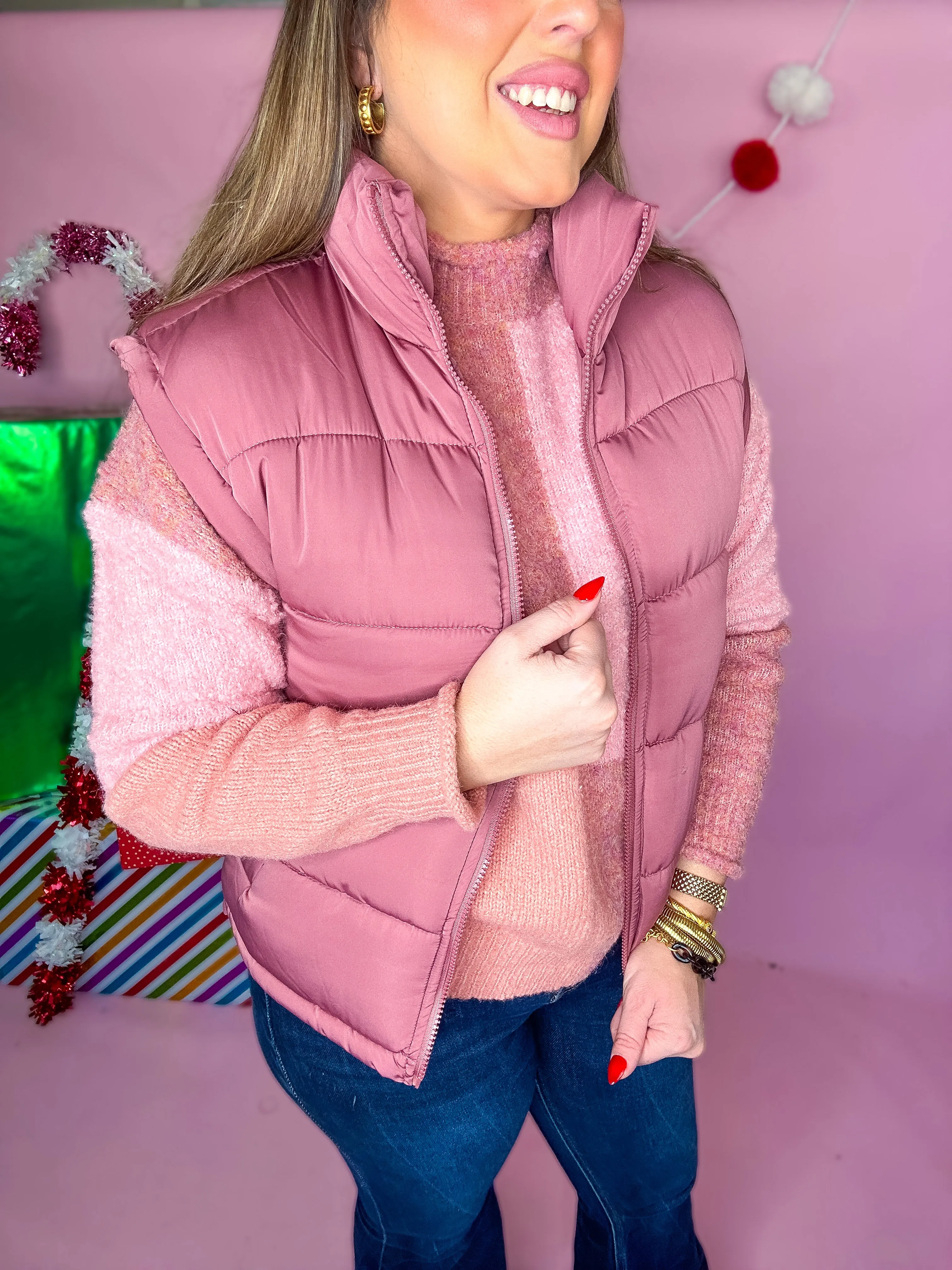 Mauve Casual Comfy Puffer Vest