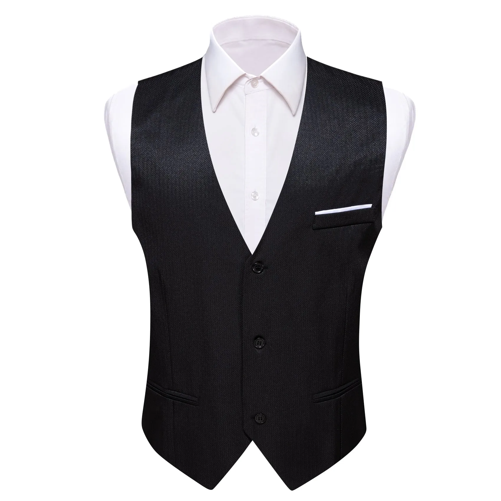 Men's Black Solid Vest Suit for Business