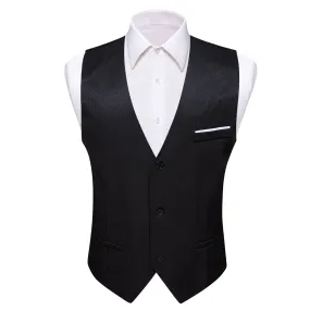 Men's Black Solid Vest Suit for Business