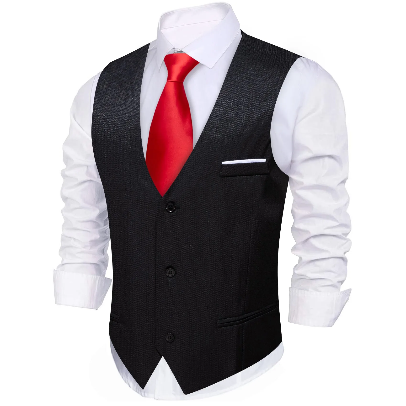Men's Black Solid Vest Suit for Business