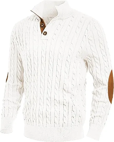 Men's Cable Knit Patchwork Zip Front Red Sweater