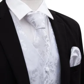 Men's  White Silk Vest Necktie Pocket square Cufflinks