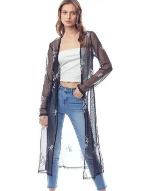 Mesh Embroidered Long Duster