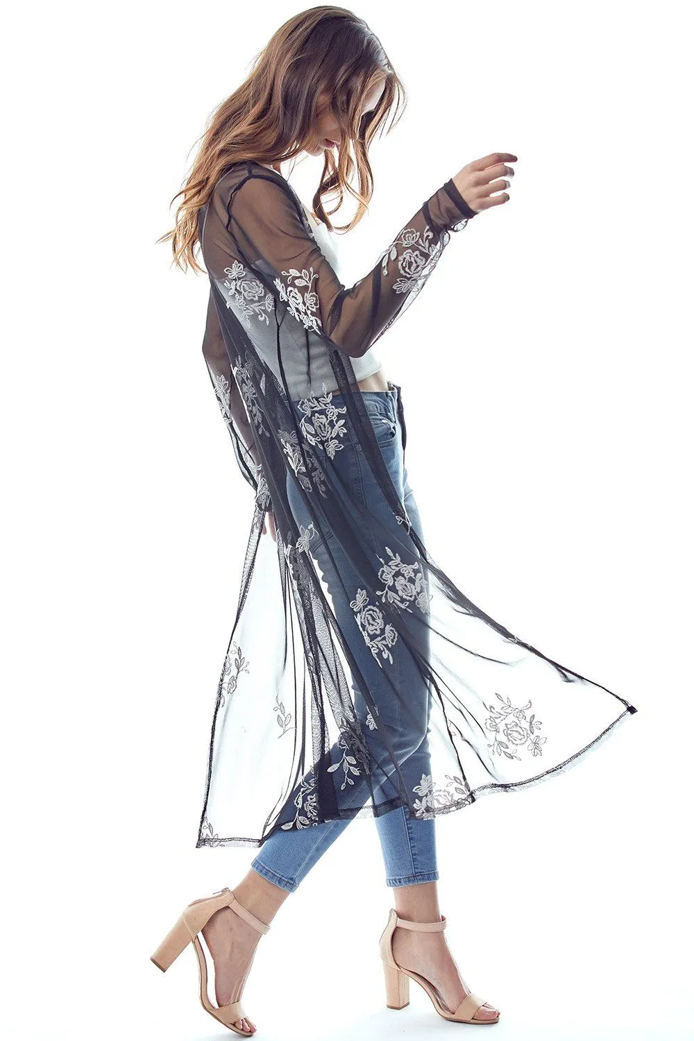 Mesh Embroidered Long Duster