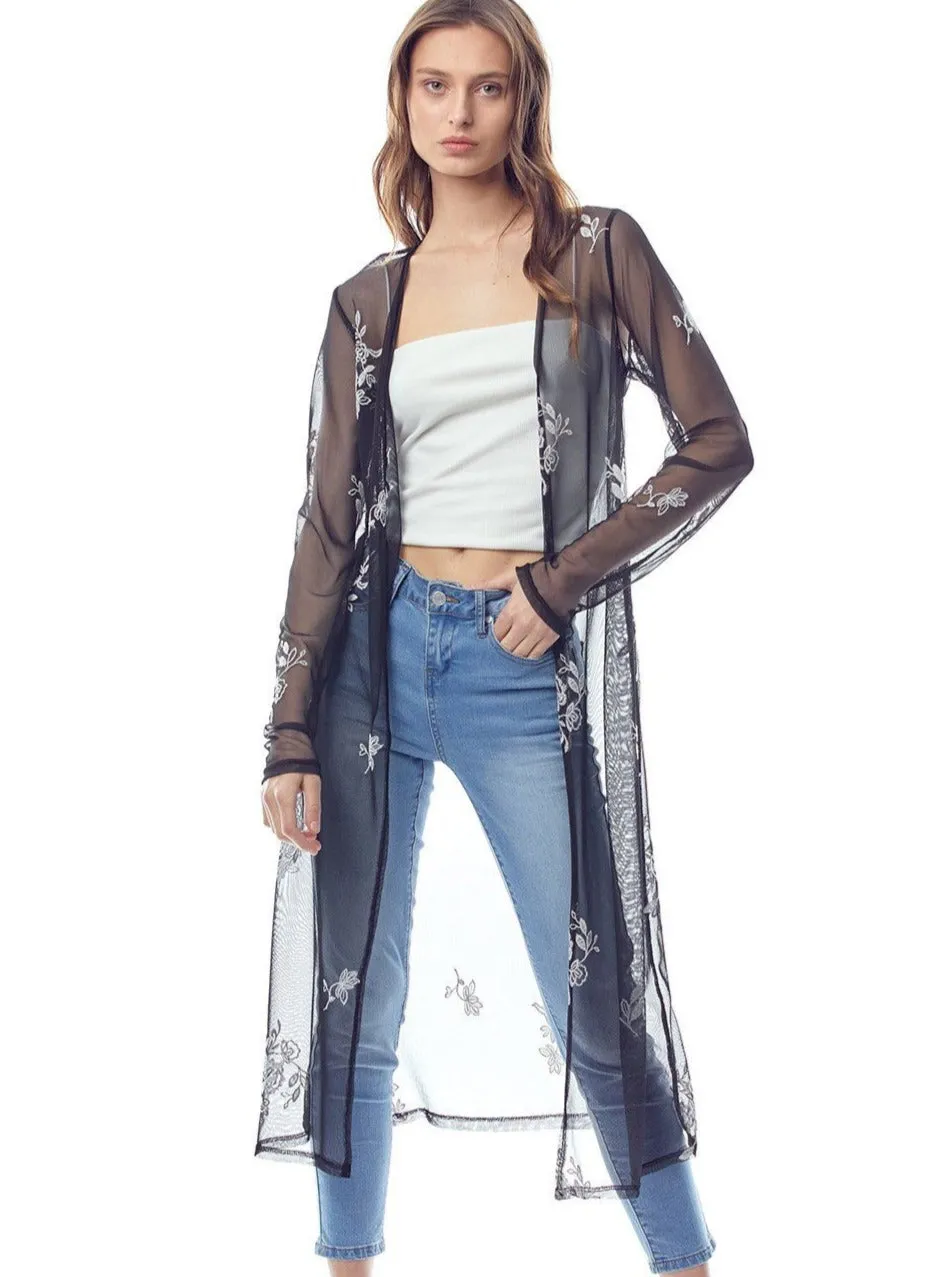 Mesh Embroidered Long Duster