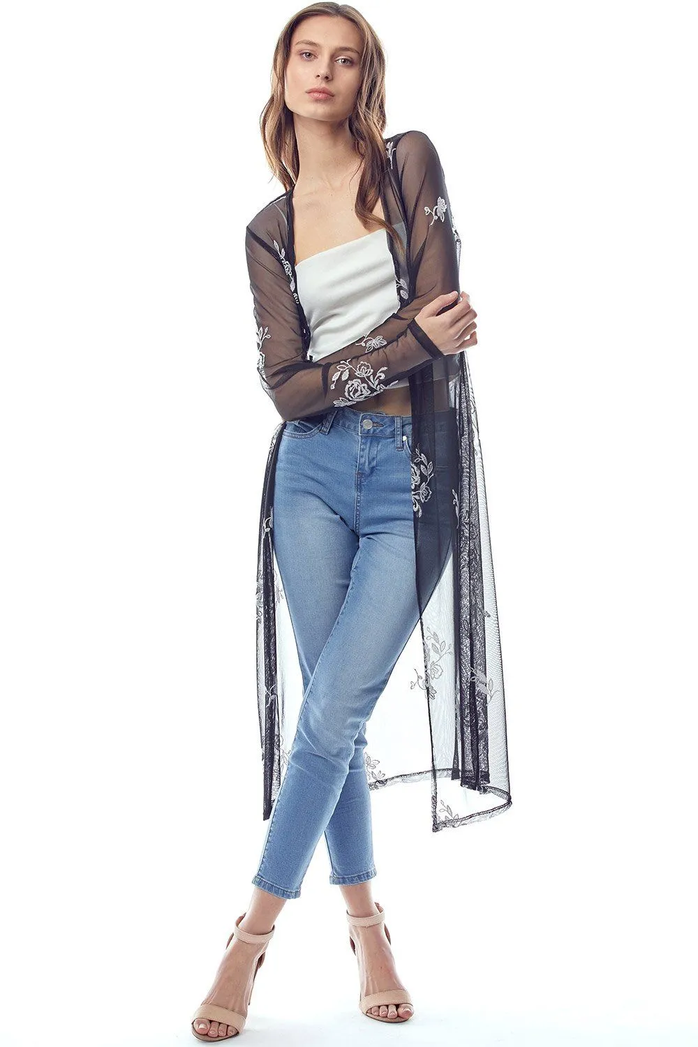 Mesh Embroidered Long Duster