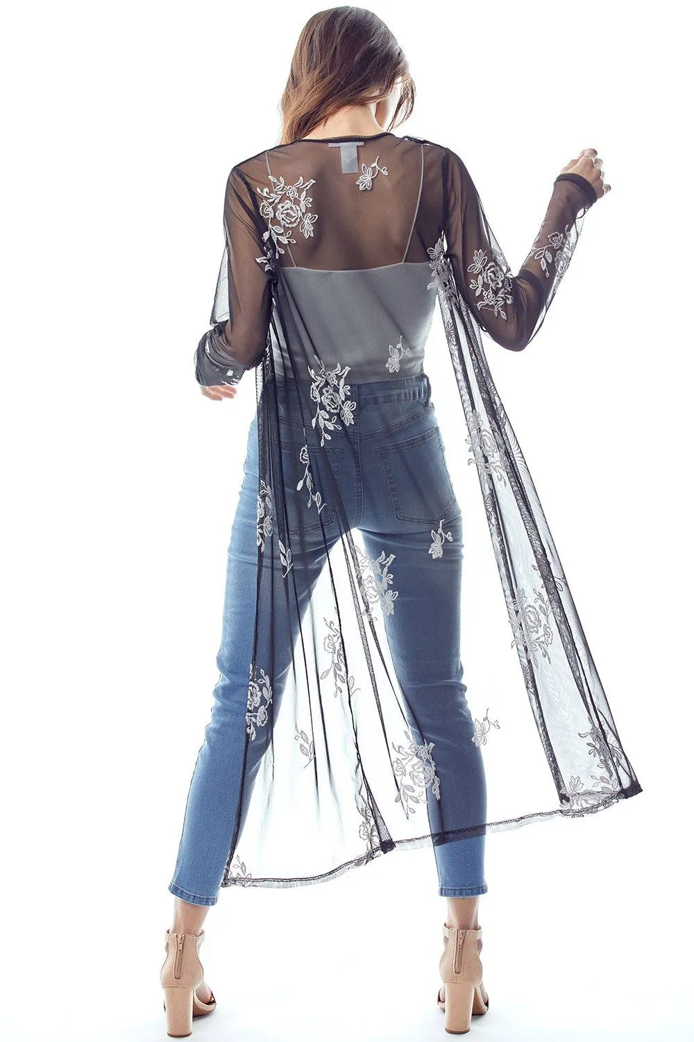 Mesh Embroidered Long Duster