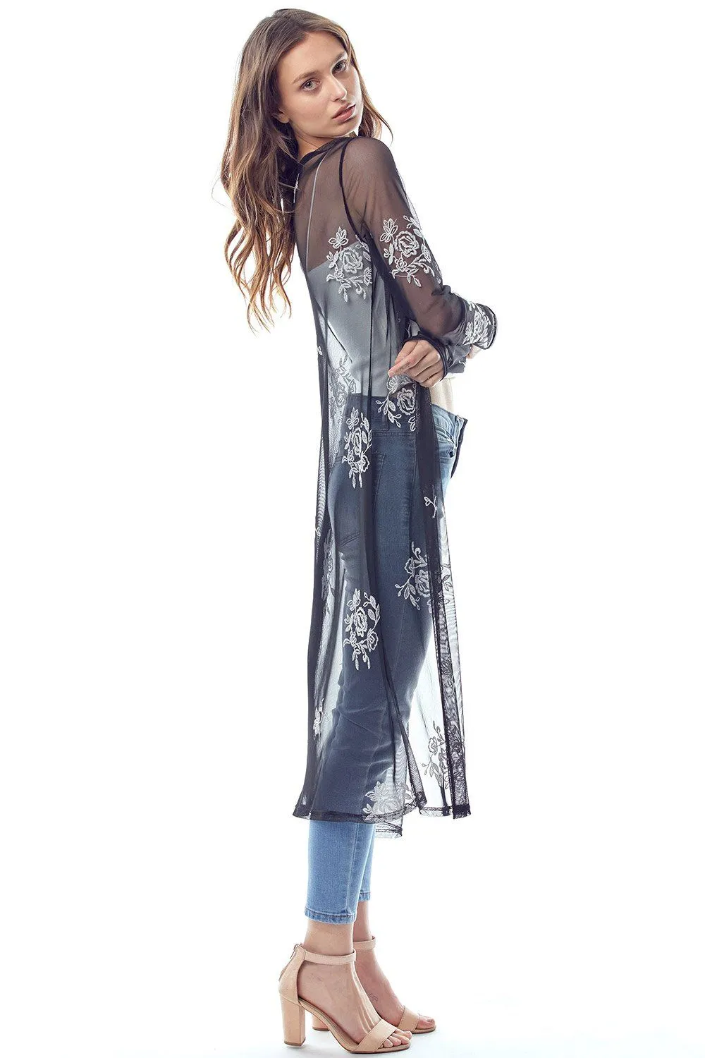 Mesh Embroidered Long Duster