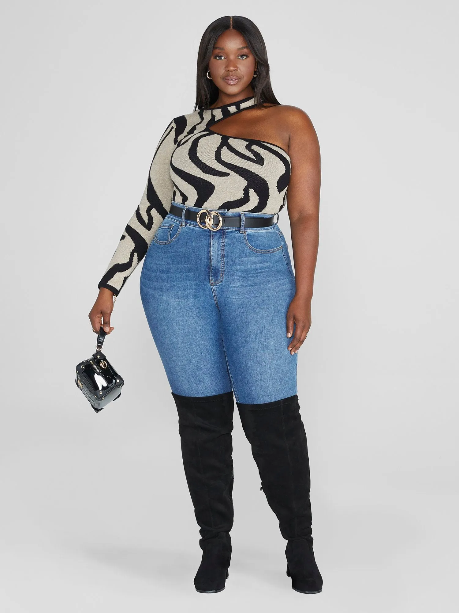 Mia One Shoulder Tiger Print Sweater