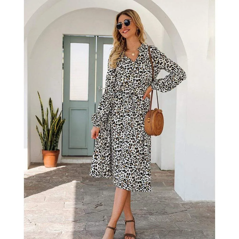 Midi Leopard Dress Long Sleeve