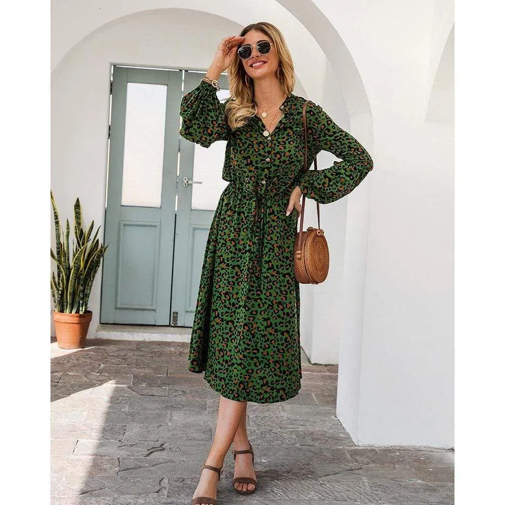 Midi Leopard Dress Long Sleeve