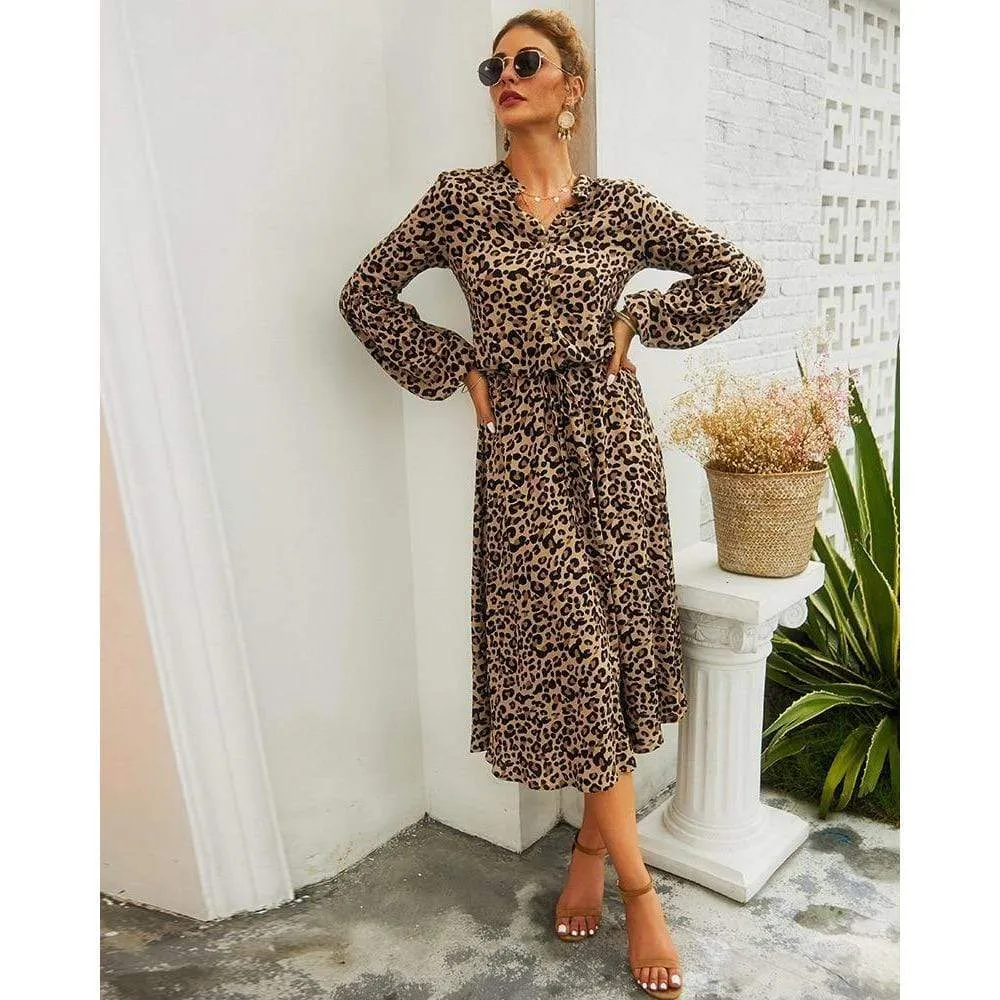 Midi Leopard Dress Long Sleeve