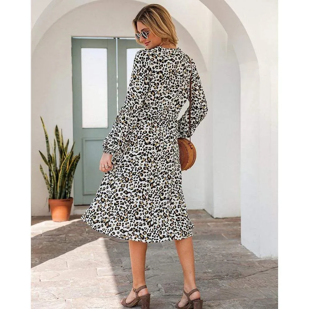 Midi Leopard Dress Long Sleeve