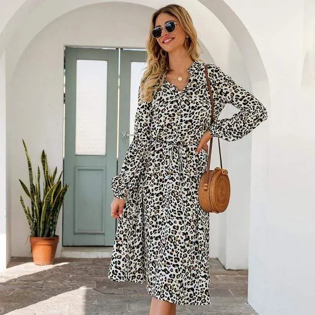 Midi Leopard Dress Long Sleeve