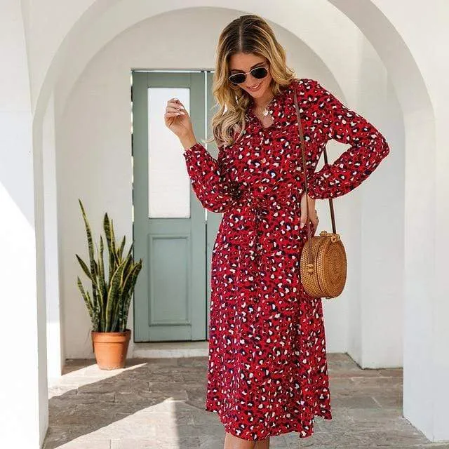 Midi Leopard Dress Long Sleeve