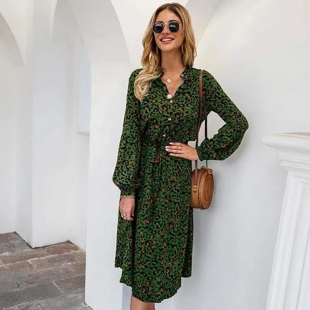 Midi Leopard Dress Long Sleeve
