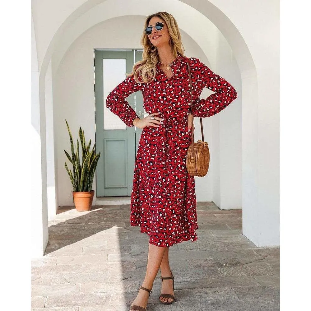 Midi Leopard Dress Long Sleeve