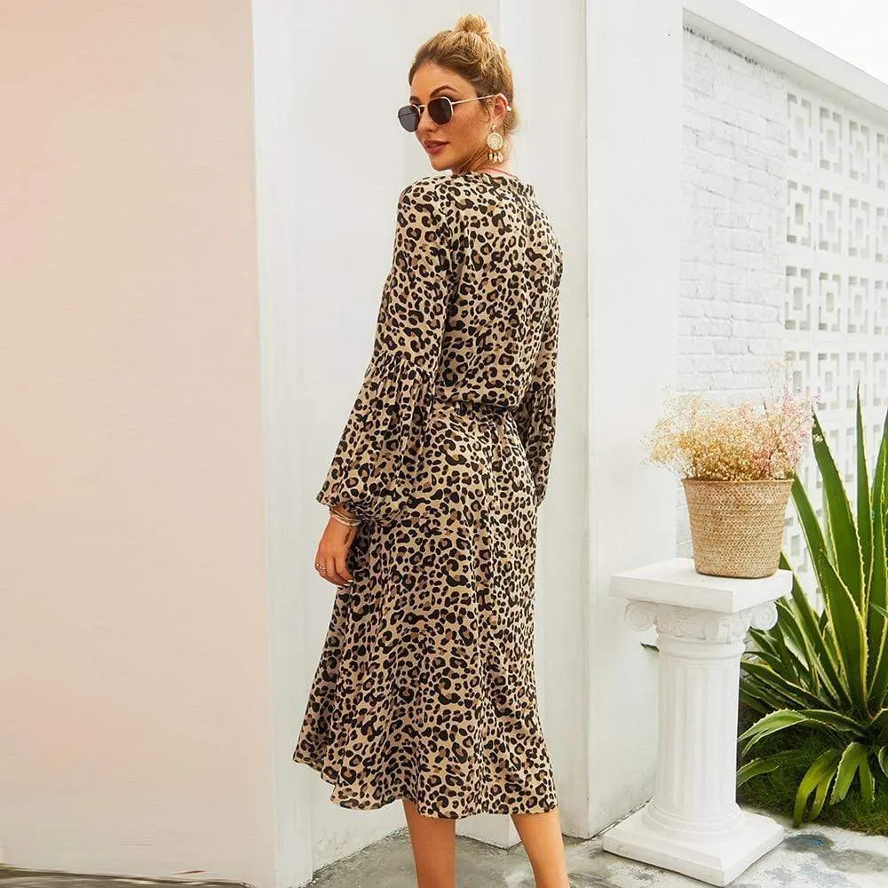 Midi Leopard Dress Long Sleeve